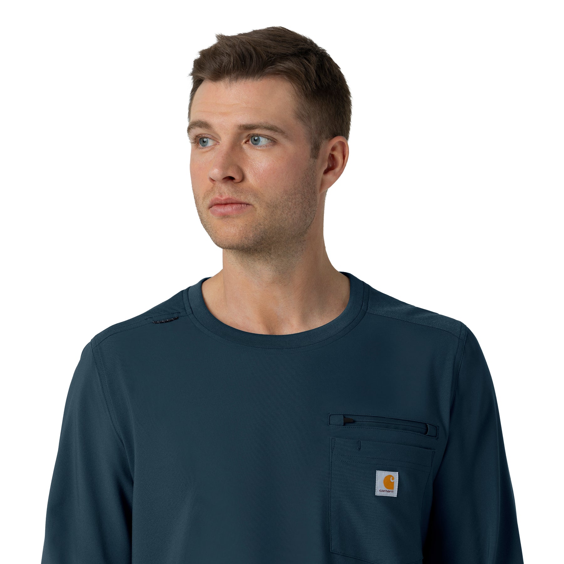 Force Cross-Flex Men's Crew Neck Long Sleeve Scrub Top Navy hemline detail