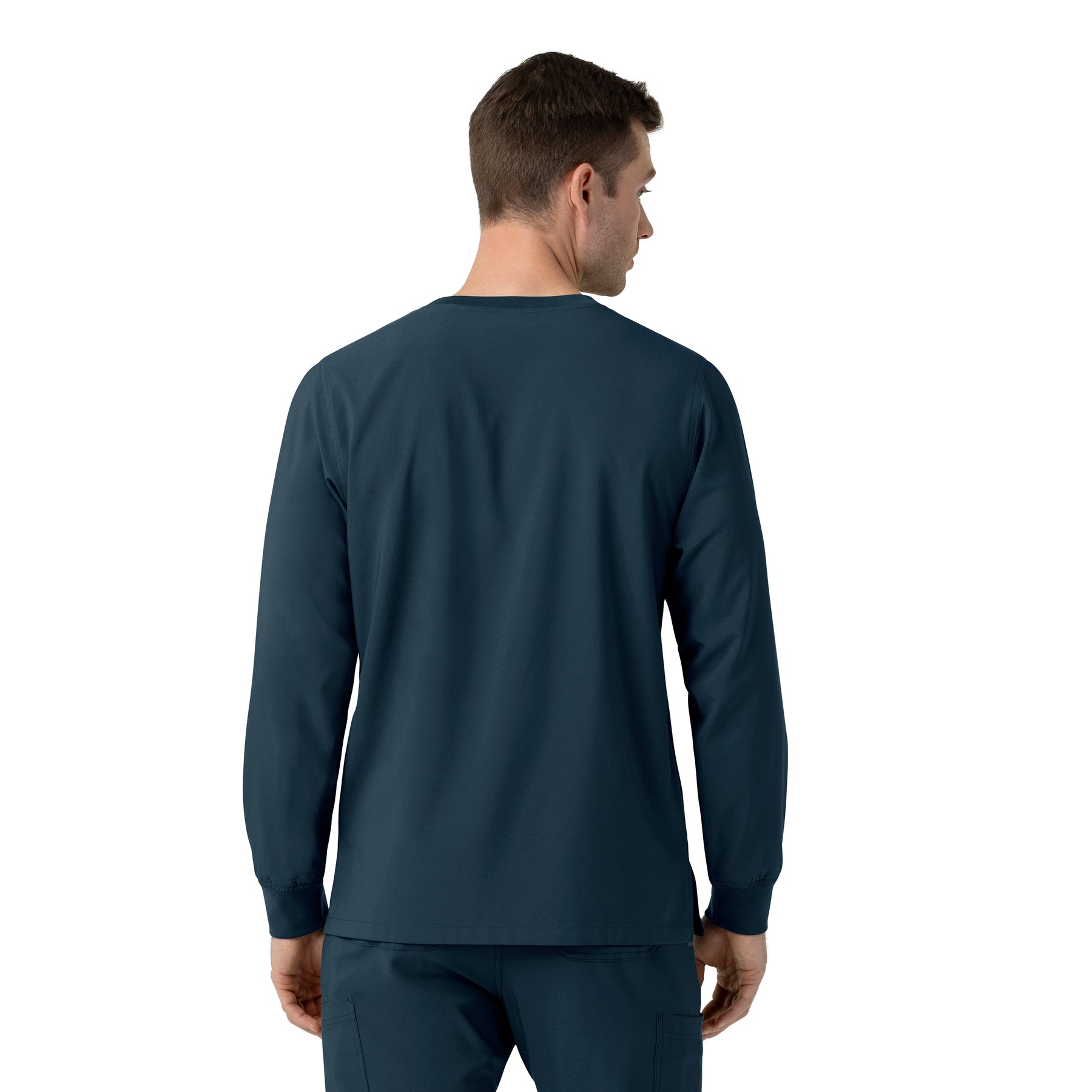 Force Cross-Flex Men's Crew Neck Long Sleeve Scrub Top Navy back view