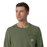 Force Cross-Flex Men's Crew Neck Long Sleeve Scrub Top Olive hemline detail