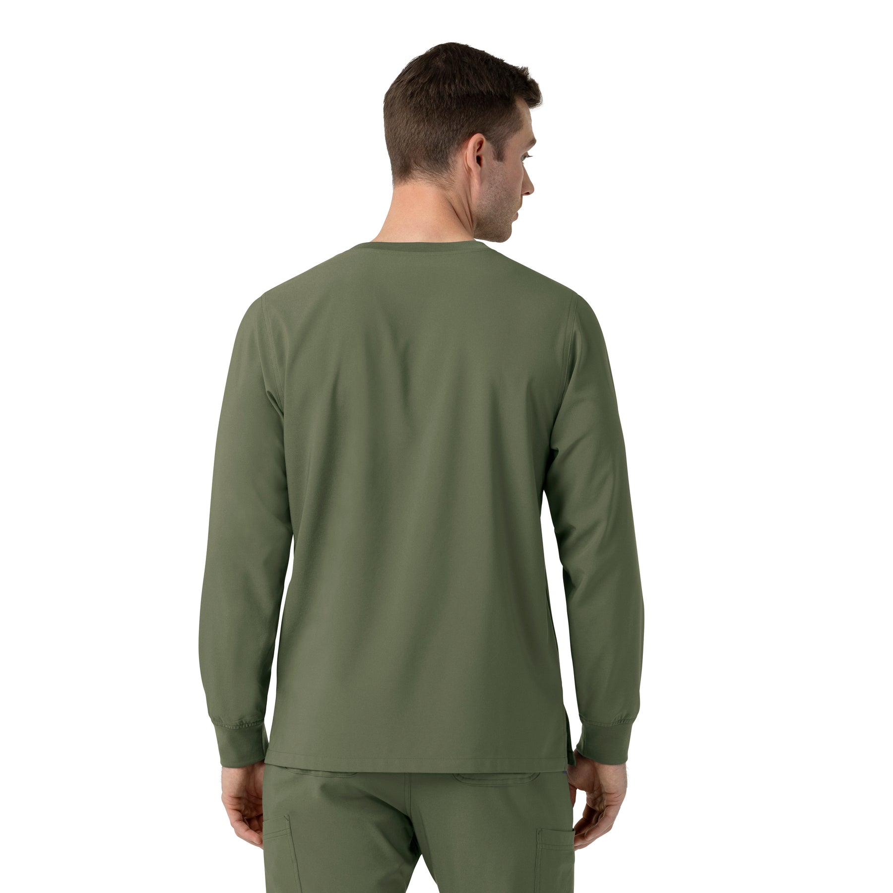 Force Cross-Flex Men's Crew Neck Long Sleeve Scrub Top Olive back view