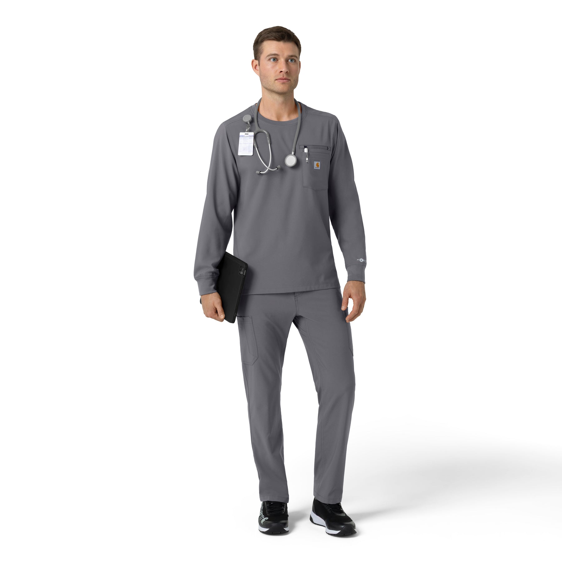 Force Cross-Flex Men's Crew Neck Long Sleeve Scrub Top Pewter full scrub set