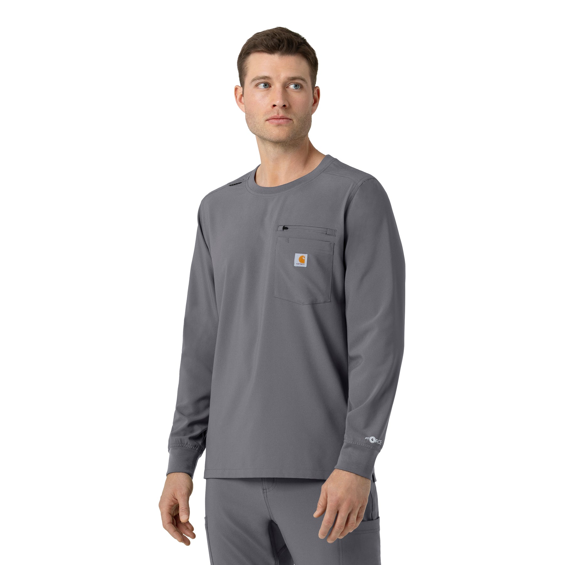 Force Cross-Flex Men's Crew Neck Long Sleeve Scrub Top Pewter side view