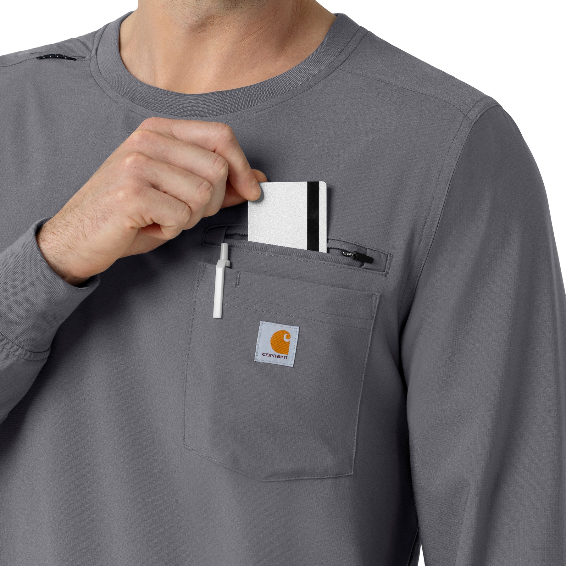 Force Cross-Flex Men's Crew Neck Long Sleeve Scrub Top Pewter side detail 1