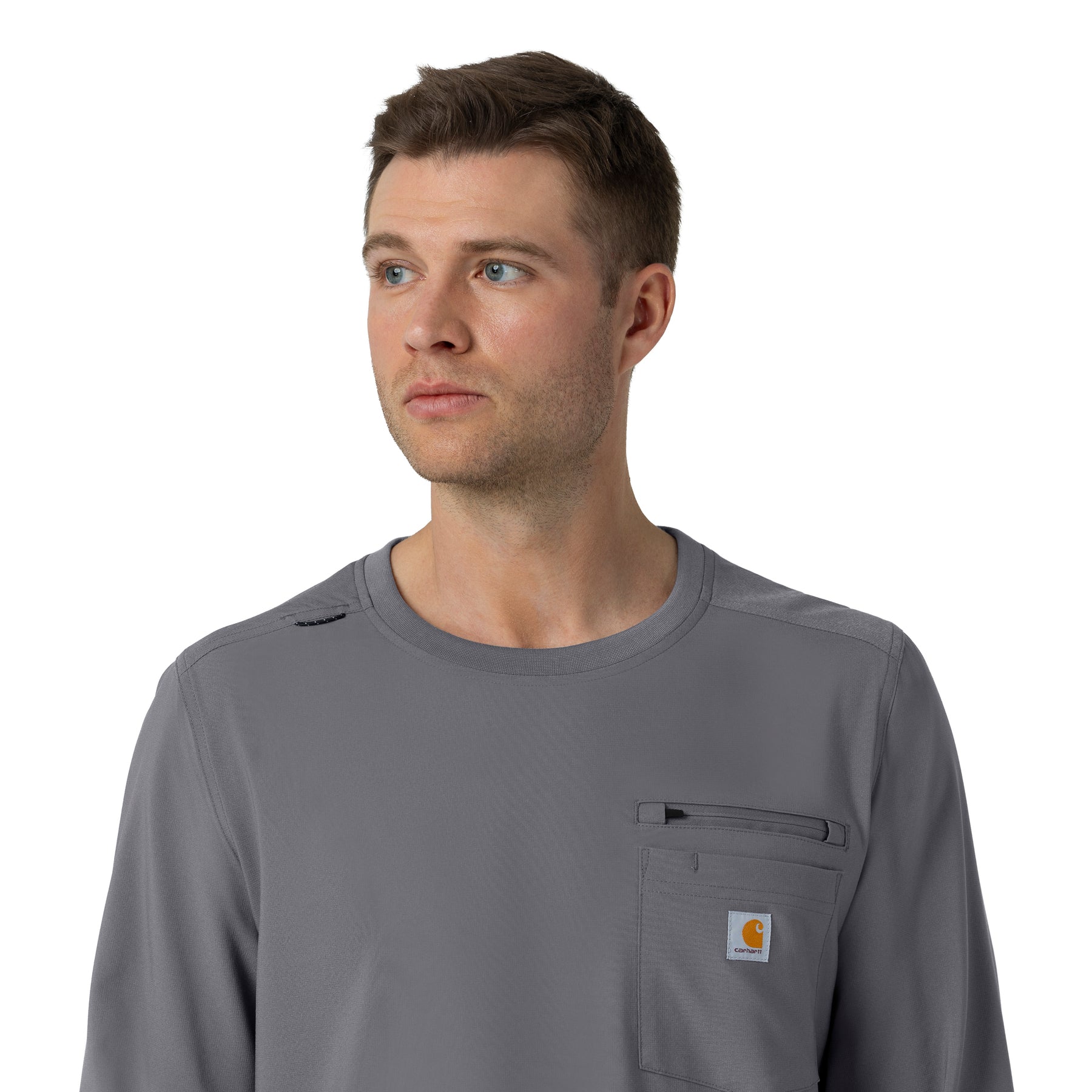 Force Cross-Flex Men's Crew Neck Long Sleeve Scrub Top Pewter hemline detail