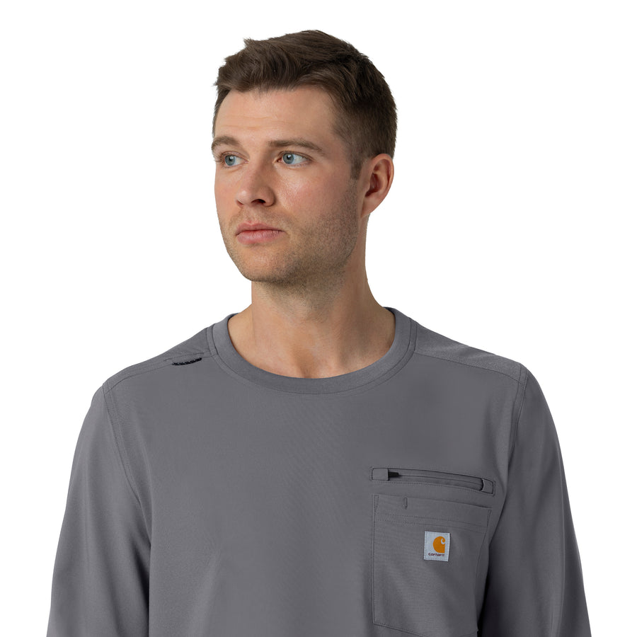Force Cross-Flex Men's Crew Neck Long Sleeve Scrub Top Pewter hemline detail