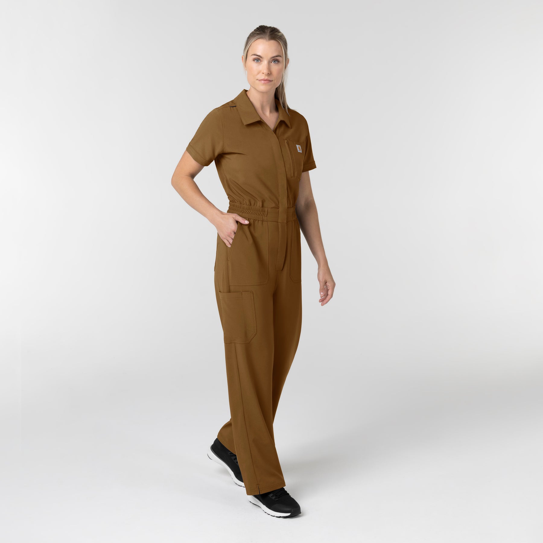 Force Cross-Flex Women’s Force Cross-Flex Short Sleeve Scrub Coverall Carhartt Brown side view