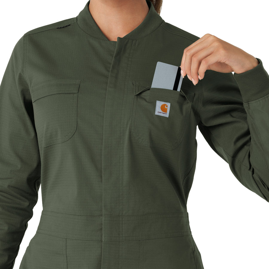 Rugged Flex RSCU Women's Ripstop Coverall Olive hemline detail