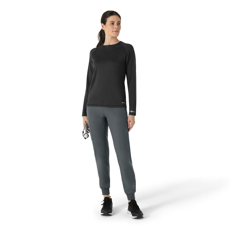 Layers Women's Performance Long Sleeve Tee Black Heather full scrub set