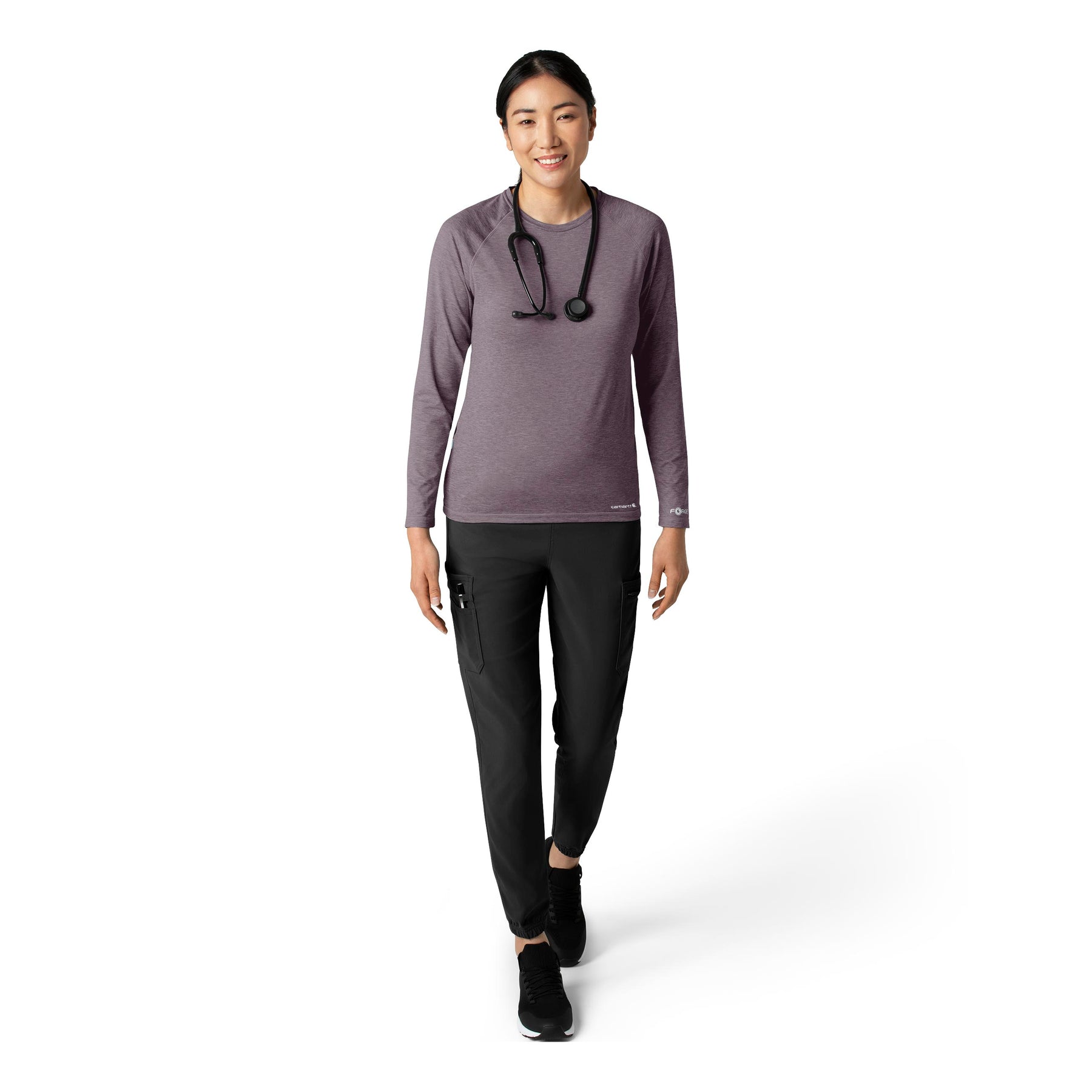 Force Sub-Scrubs Women's Performance Long Sleeve Tee Black Plum Heather full scrub set