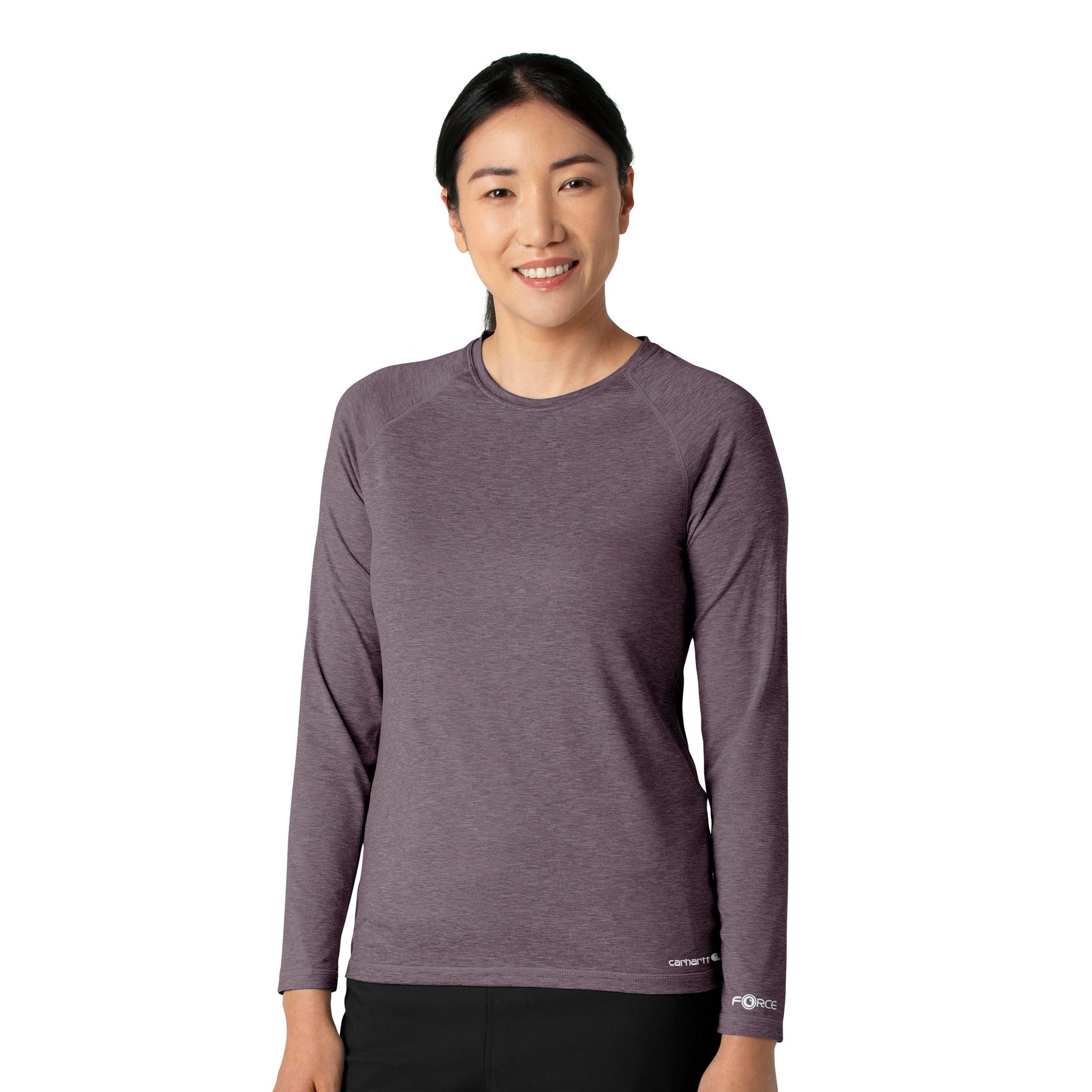 Force Sub-Scrubs Women's Performance Long Sleeve Tee Black Plum Heather side view