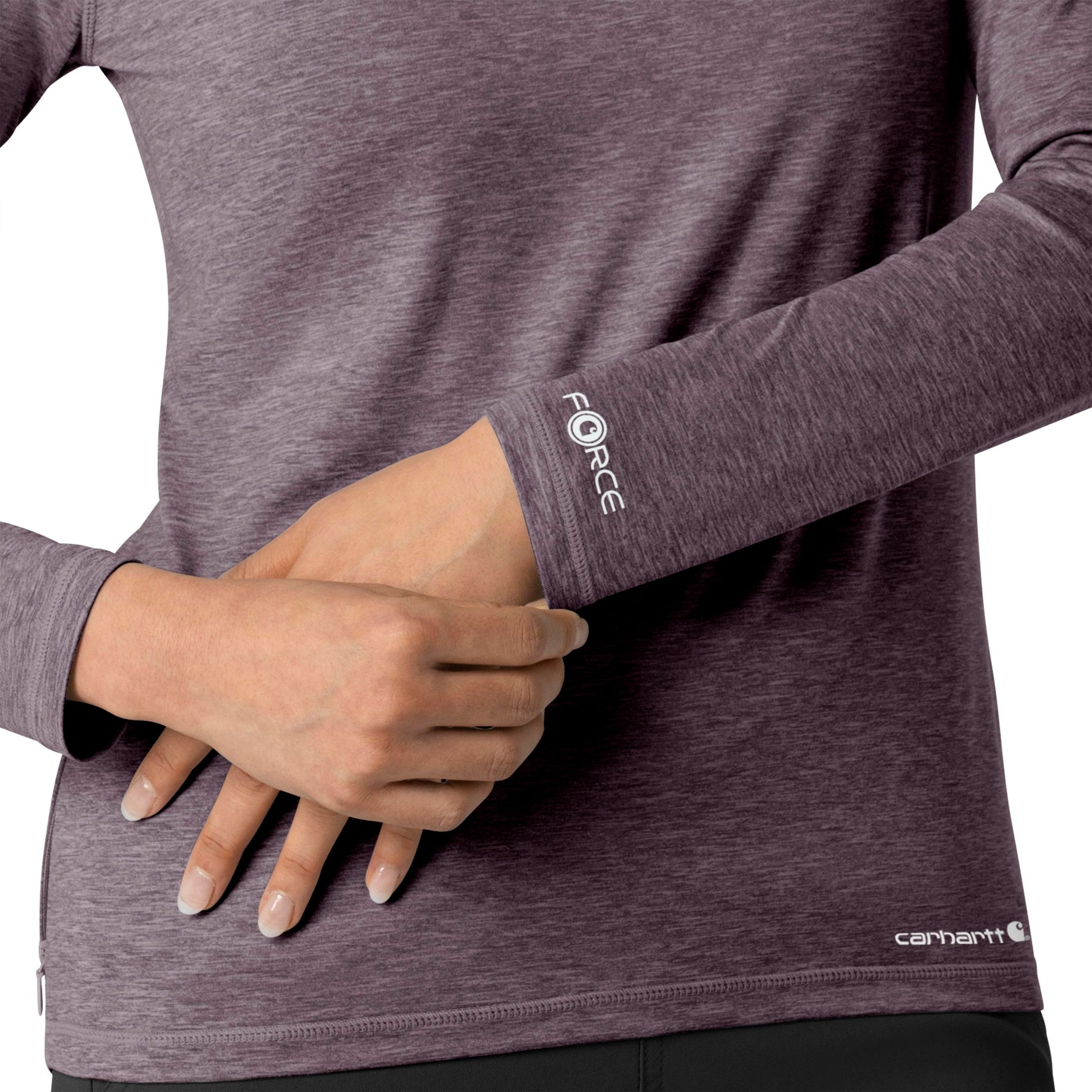Force Sub-Scrubs Women's Performance Long Sleeve Tee Black Plum Heather front detail