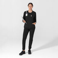 Layers Women's Crew Neck Fleece Scrub Sweatshirt Black full scrub set