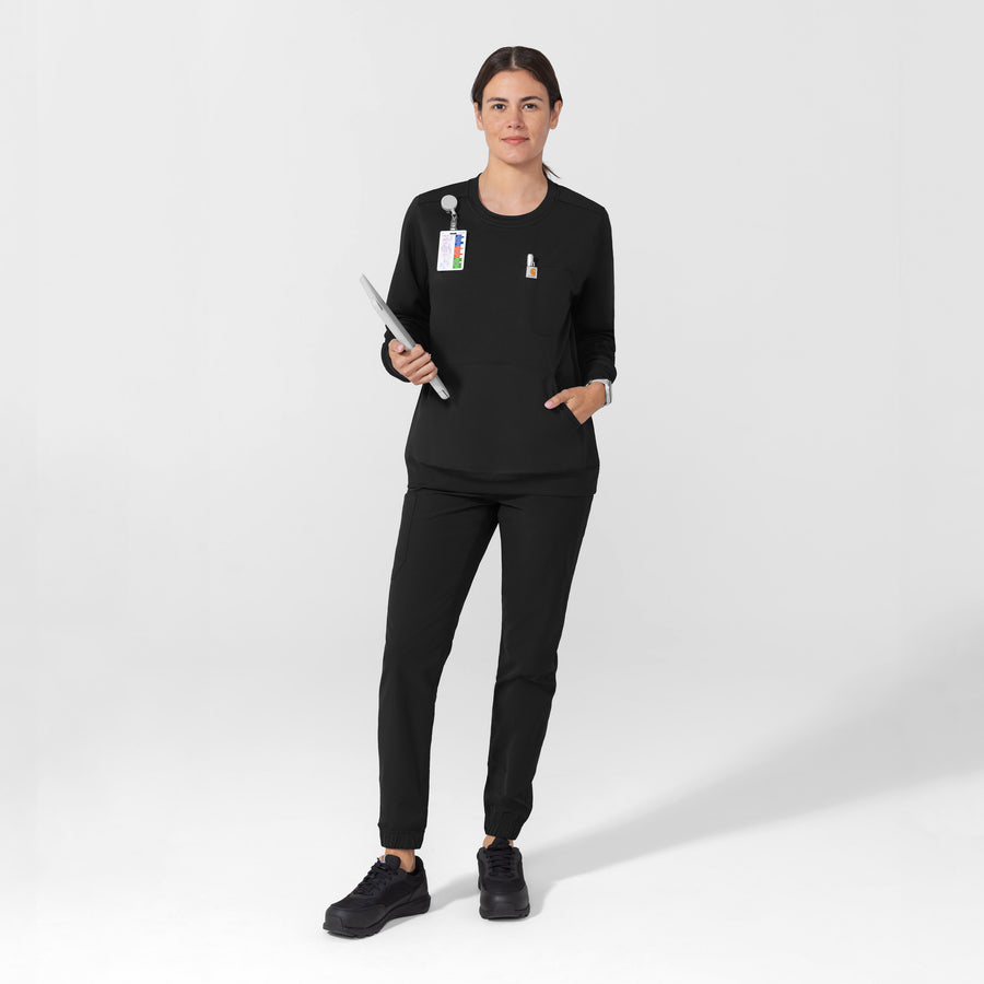 Layers Women's Crew Neck Fleece Scrub Sweatshirt Black full scrub set
