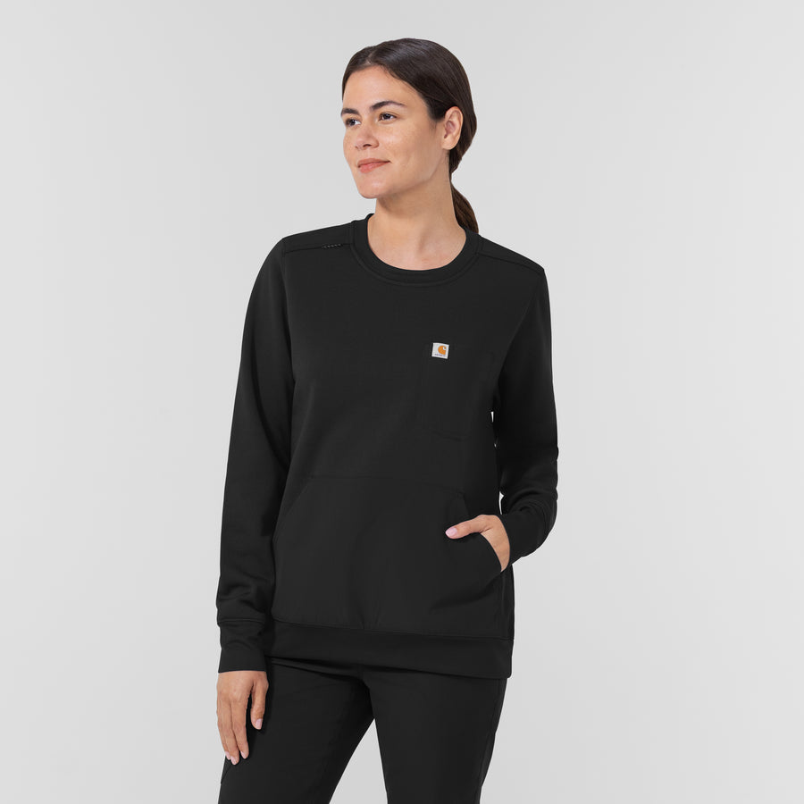 Layers Women's Crew Neck Fleece Scrub Sweatshirt Black side view