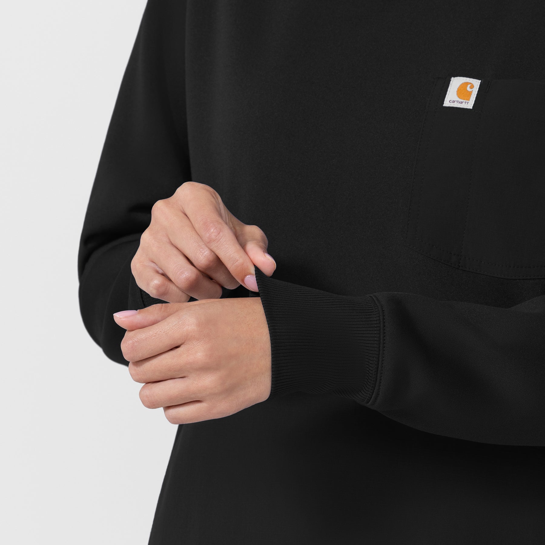 Layers Women's Crew Neck Fleece Scrub Sweatshirt Black front detail