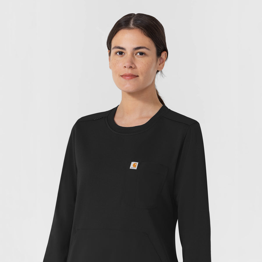 Layers Women's Crew Neck Fleece Scrub Sweatshirt Black back detail