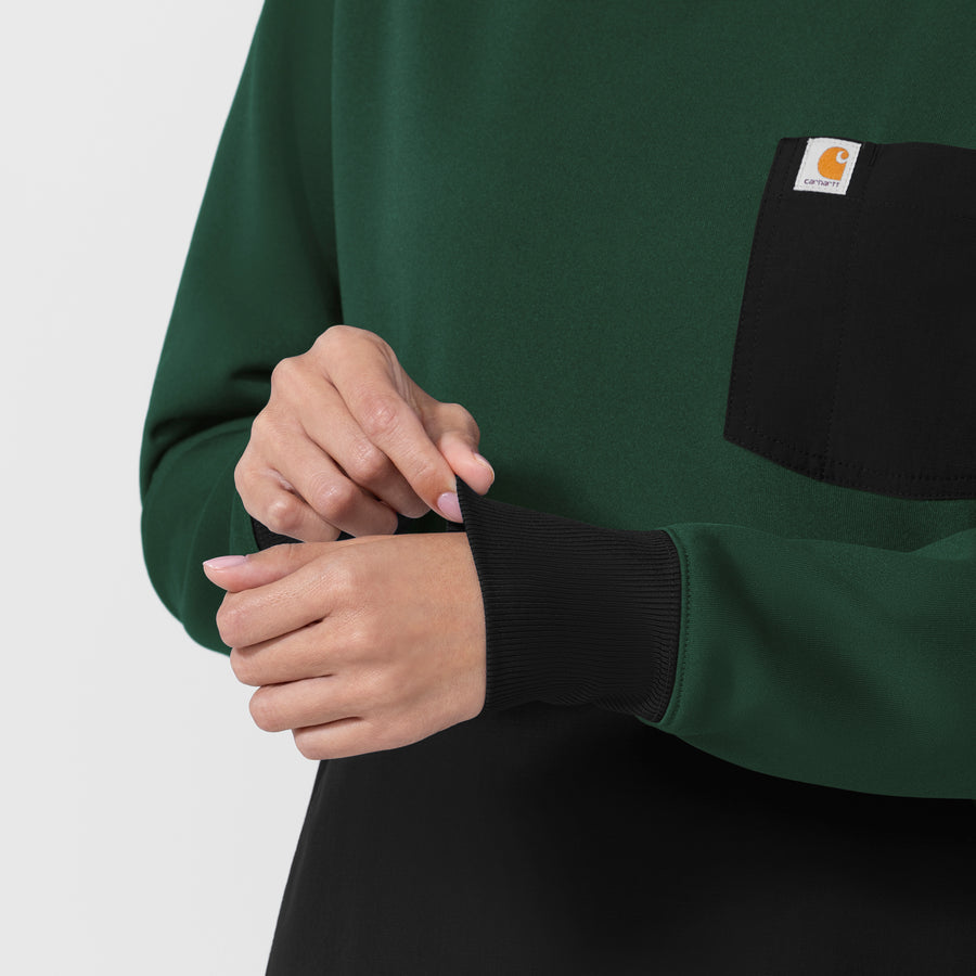 Carhartt Women's Crew Neck Fleece Scrub Sweatshirt - Douglas Fir Sleeve Cuff