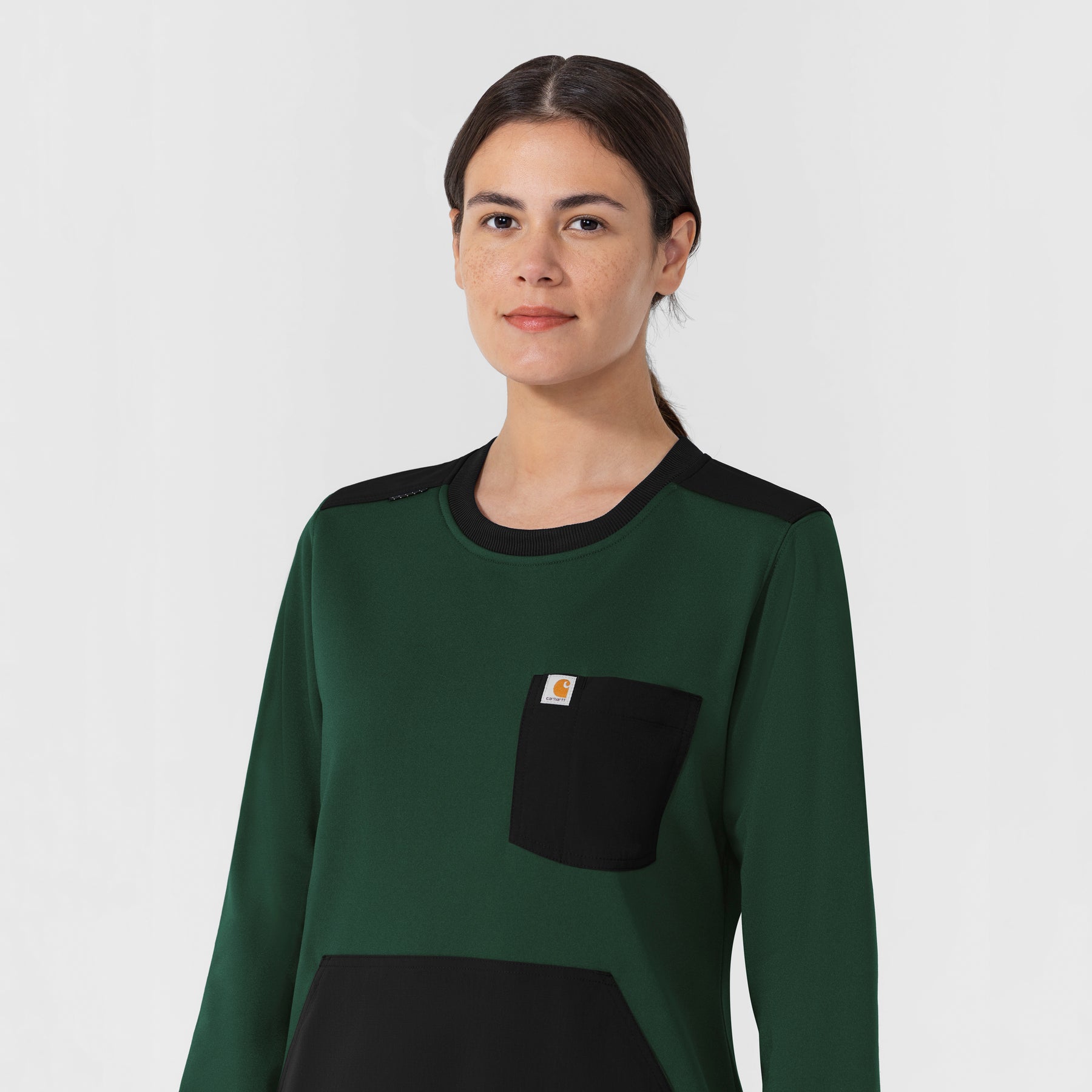Carhartt Women's Crew Neck Fleece Scrub Sweatshirt - Douglas Fir Neckline
