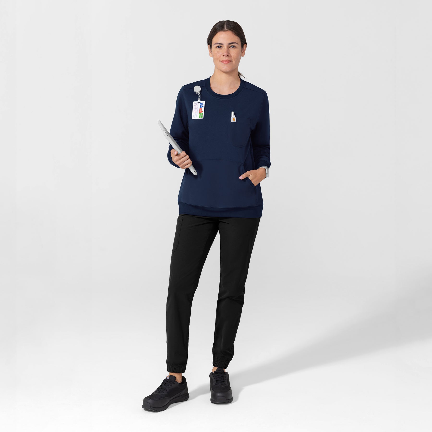 Carhartt Women's Crew Neck Fleece Scrub Sweatshirt - Navy Scrub Set