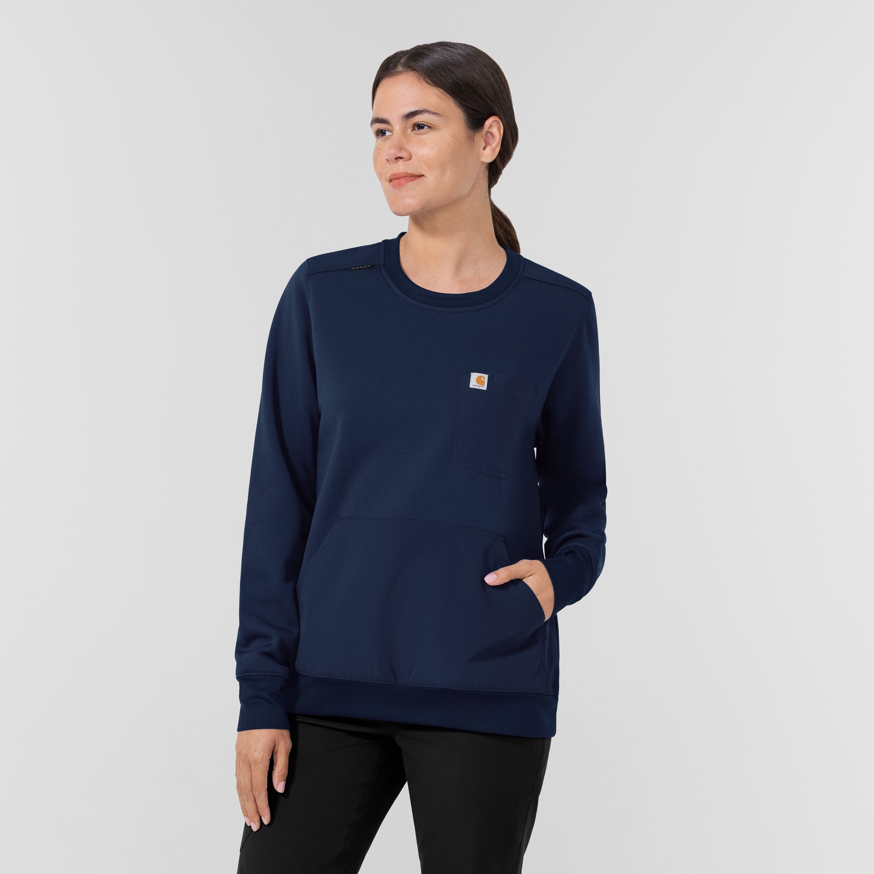 Carhartt Women's Crew Neck Fleece Scrub Sweatshirt - Navy