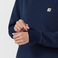 Carhartt Women's Crew Neck Fleece Scrub Sweatshirt - Navy Sleeve Cuff