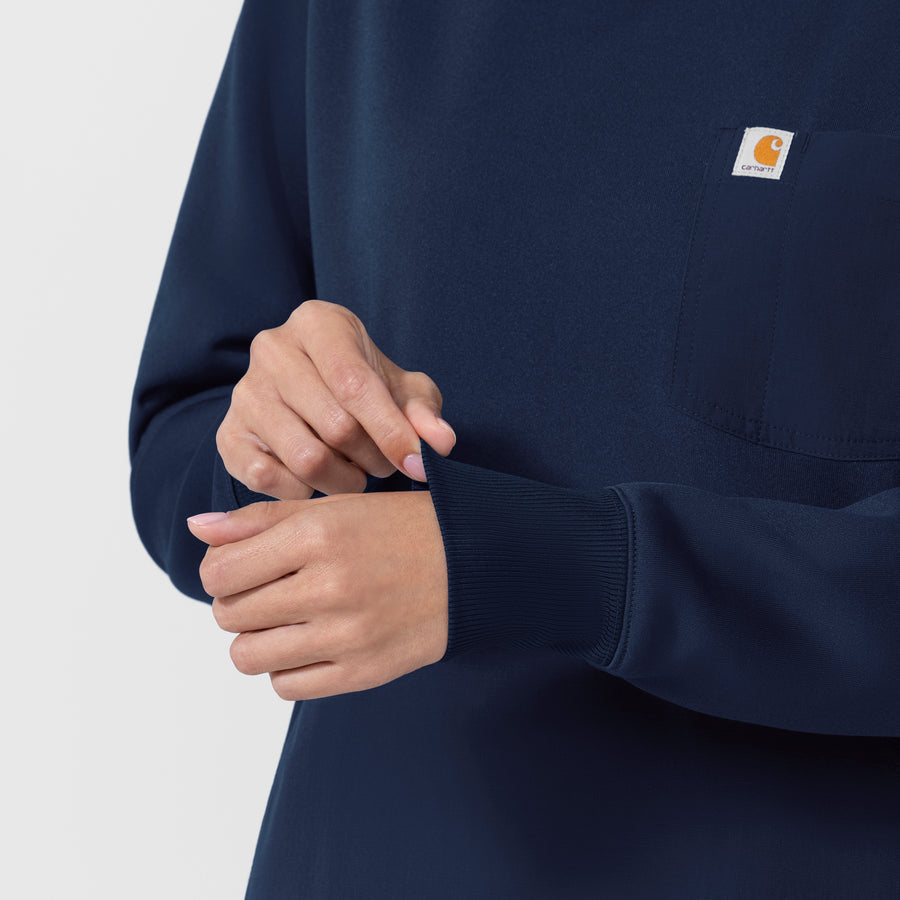 Carhartt Women's Crew Neck Fleece Scrub Sweatshirt - Navy Sleeve Cuff