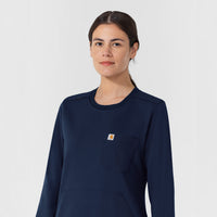 Carhartt Women's Crew Neck Fleece Scrub Sweatshirt - Navy Neckline