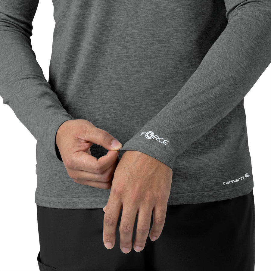 Force Sub-Scrubs Men's Performance Long Sleeve Tee Pewter Heather side detail 2