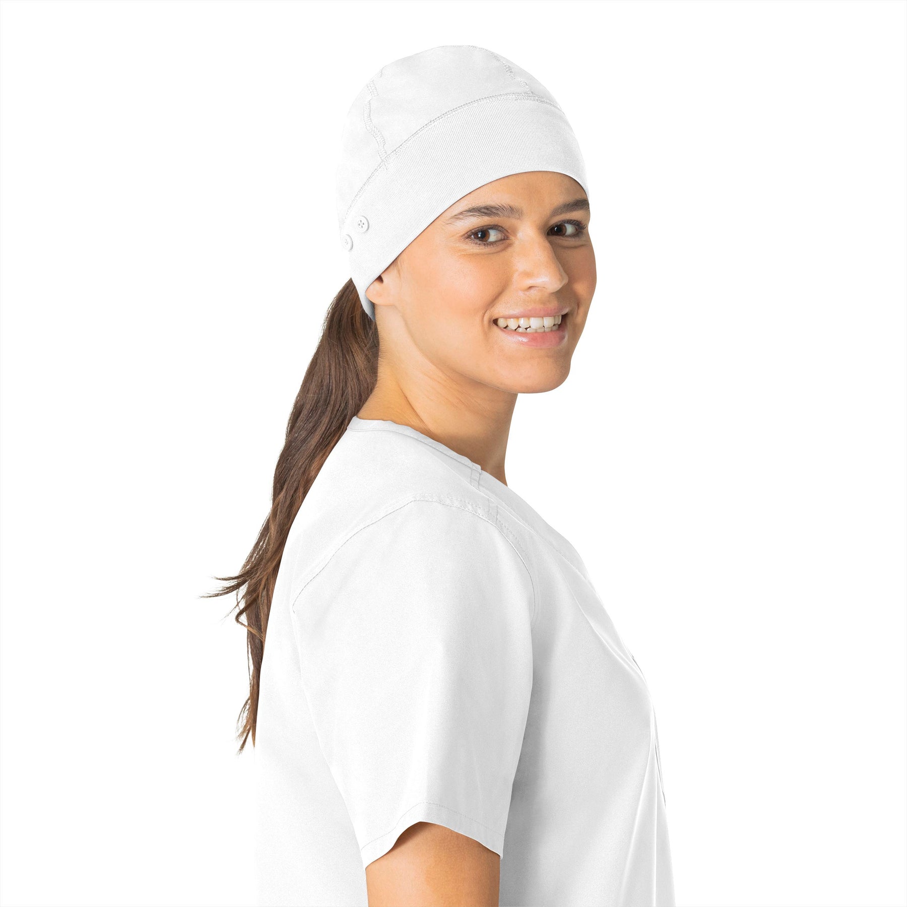 Force Essentials Unisex Beanie Scrub Cap White front detail