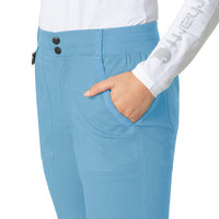 Rugged Flex Ripstop Women's Utility Cargo Scrub Pant Azure Blue hemline detail