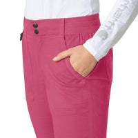 Rugged Flex Ripstop Women's Utility Cargo Scrub Pant Fuschia Red hemline detail