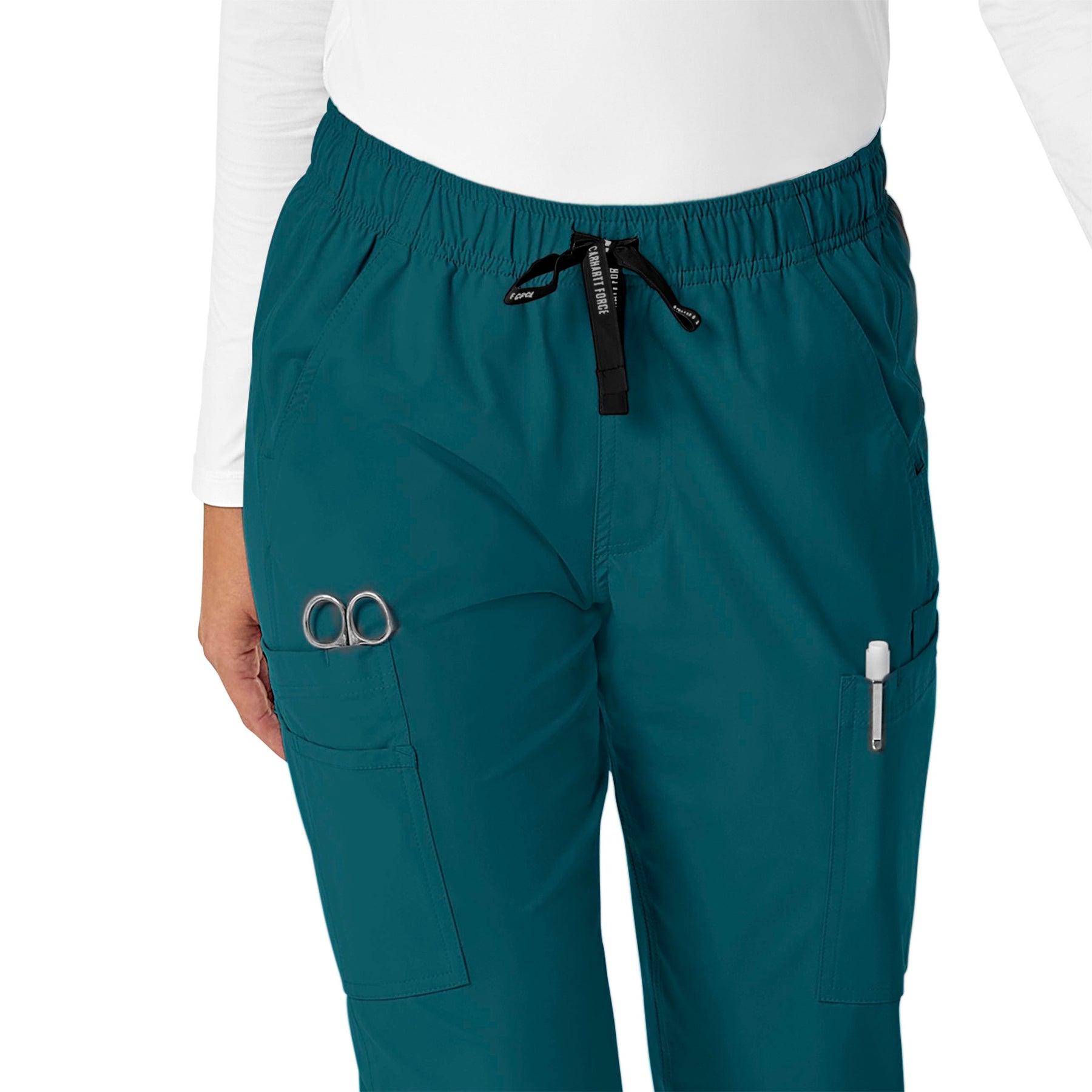 Force Essentials Women's Straight Leg Scrub Pant Caribbean Blue front detail