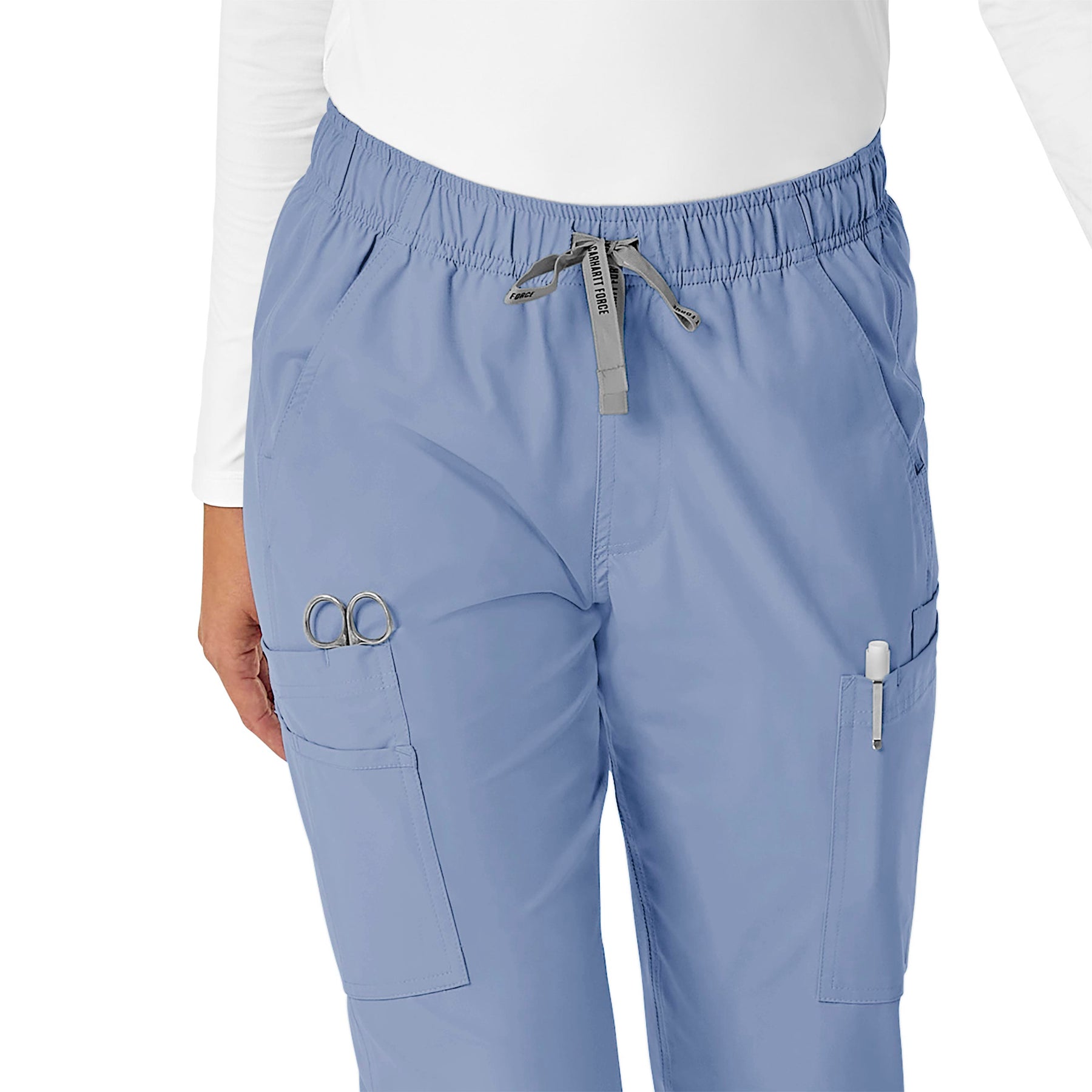 Force Essentials Women's Straight Leg Scrub Pant Ceil Blue front detail