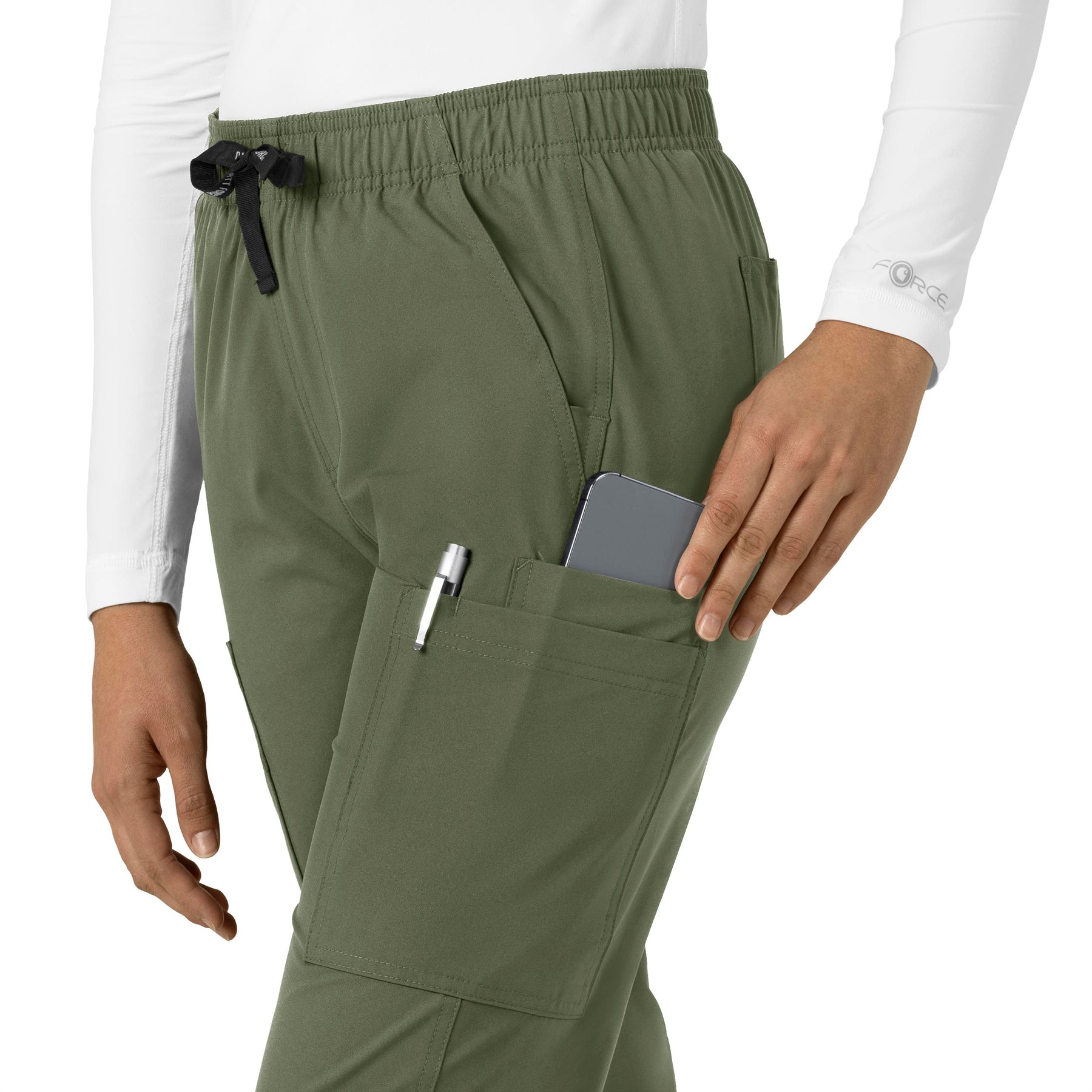 Force Essentials Women's Straight Leg Scrub Pant Olive front detail