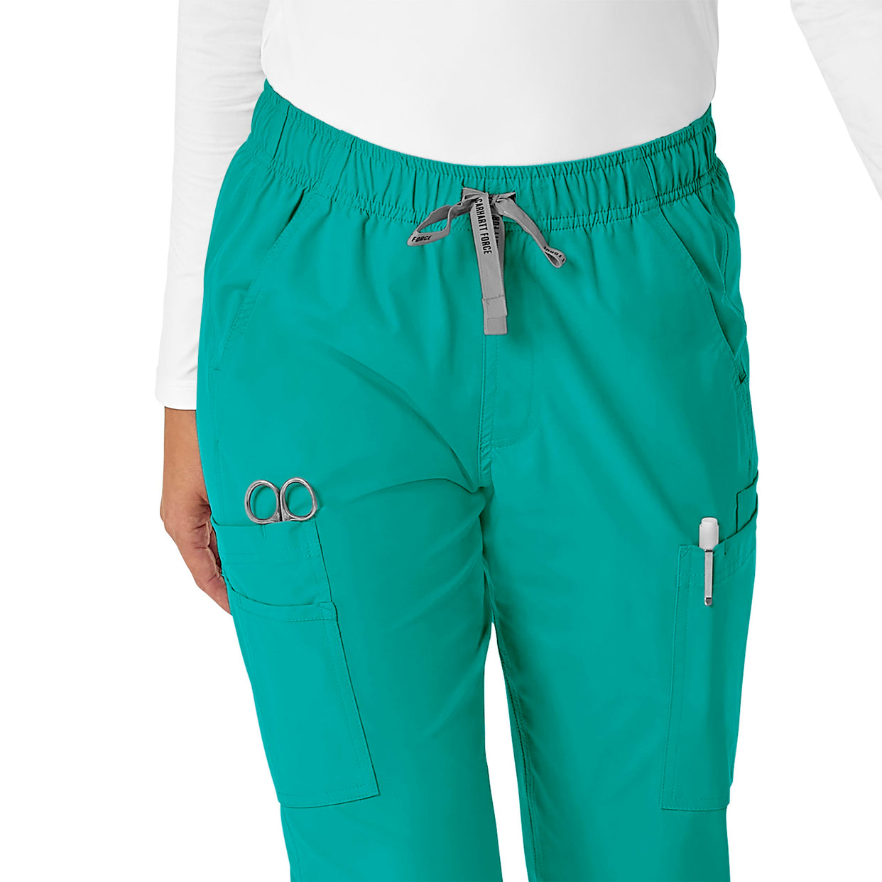Force Essentials Women's Straight Leg Scrub Pant Teal Blue front detail