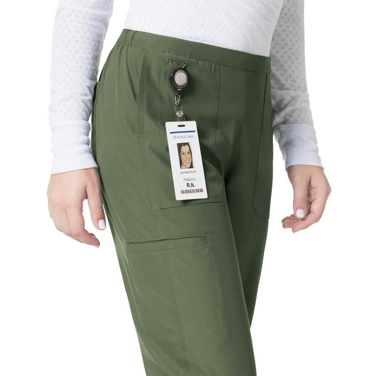 Force Liberty Women's Flat Front Straight Leg Scrub Pant Olive front detail