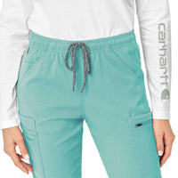 Rugged Flex Peak Women's Cargo Jogger Scrub Pant Aqua Sea front detail