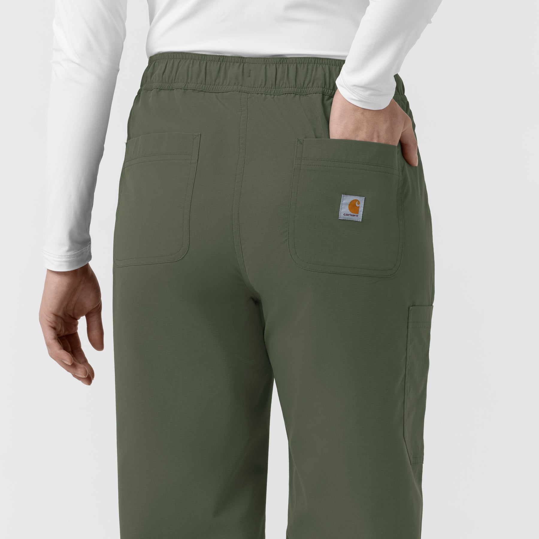 Carhartt Rugged Flex FLD Women's Ripstop Bootcut Cargo Scrub Pant - Olive back pocket