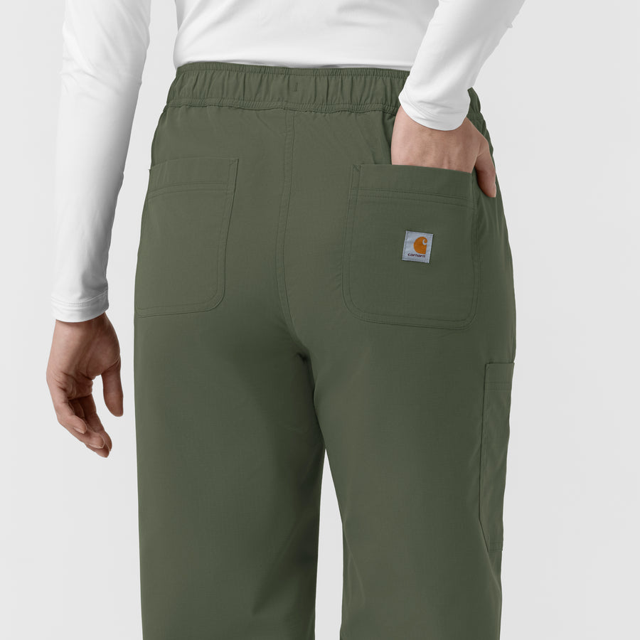 Carhartt Rugged Flex FLD Women's Ripstop Bootcut Cargo Scrub Pant - Olive back pocket