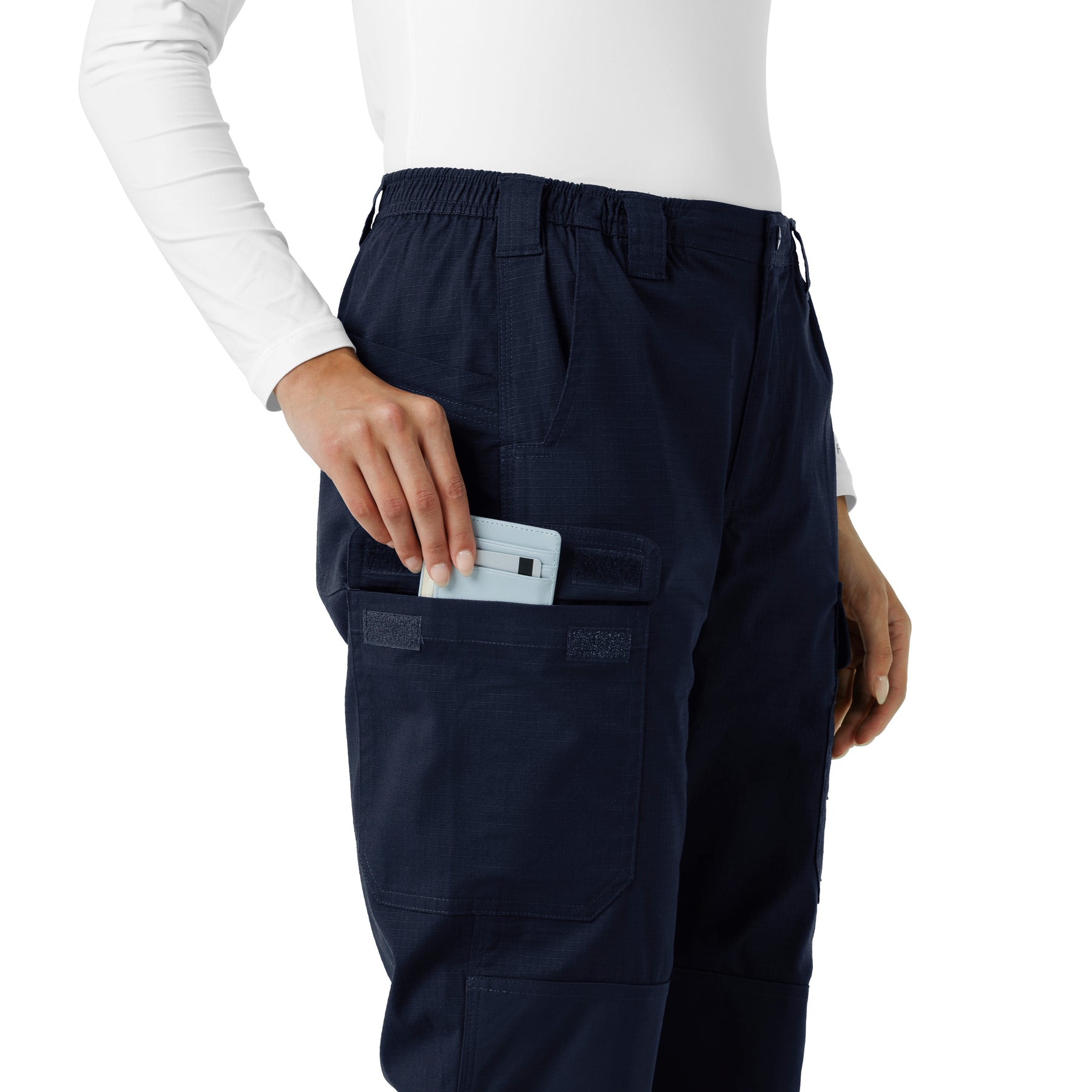 Rugged Flex RSCU Women's Ripstop Cargo Pants Dark Navy hemline detail