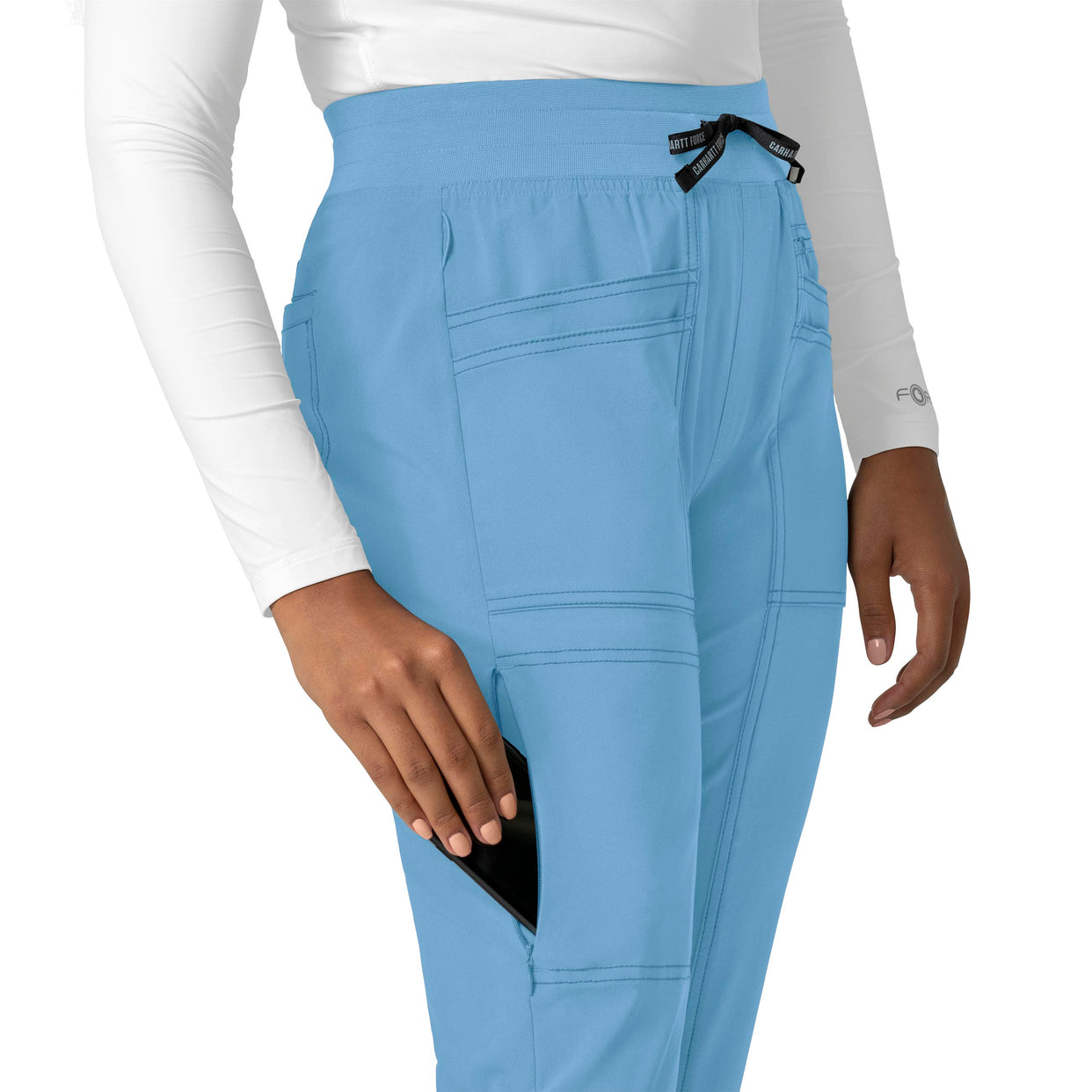 Force Cross-Flex Women's Slim Leg Scrub Pant Azure Blue side detail 2