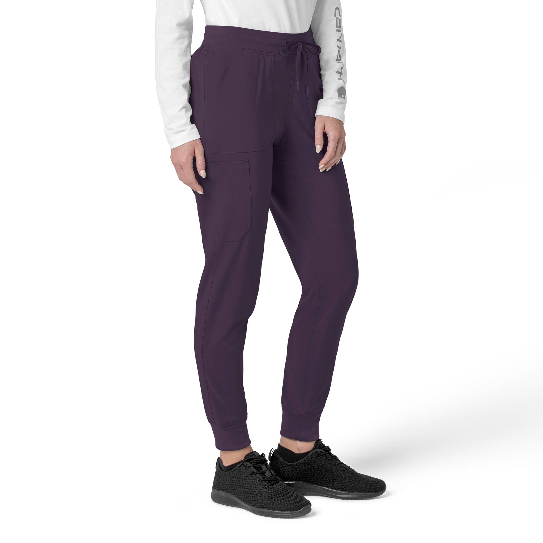 Force Cross-Flex Women's Cargo Jogger Scrub Pant Black Plum side view