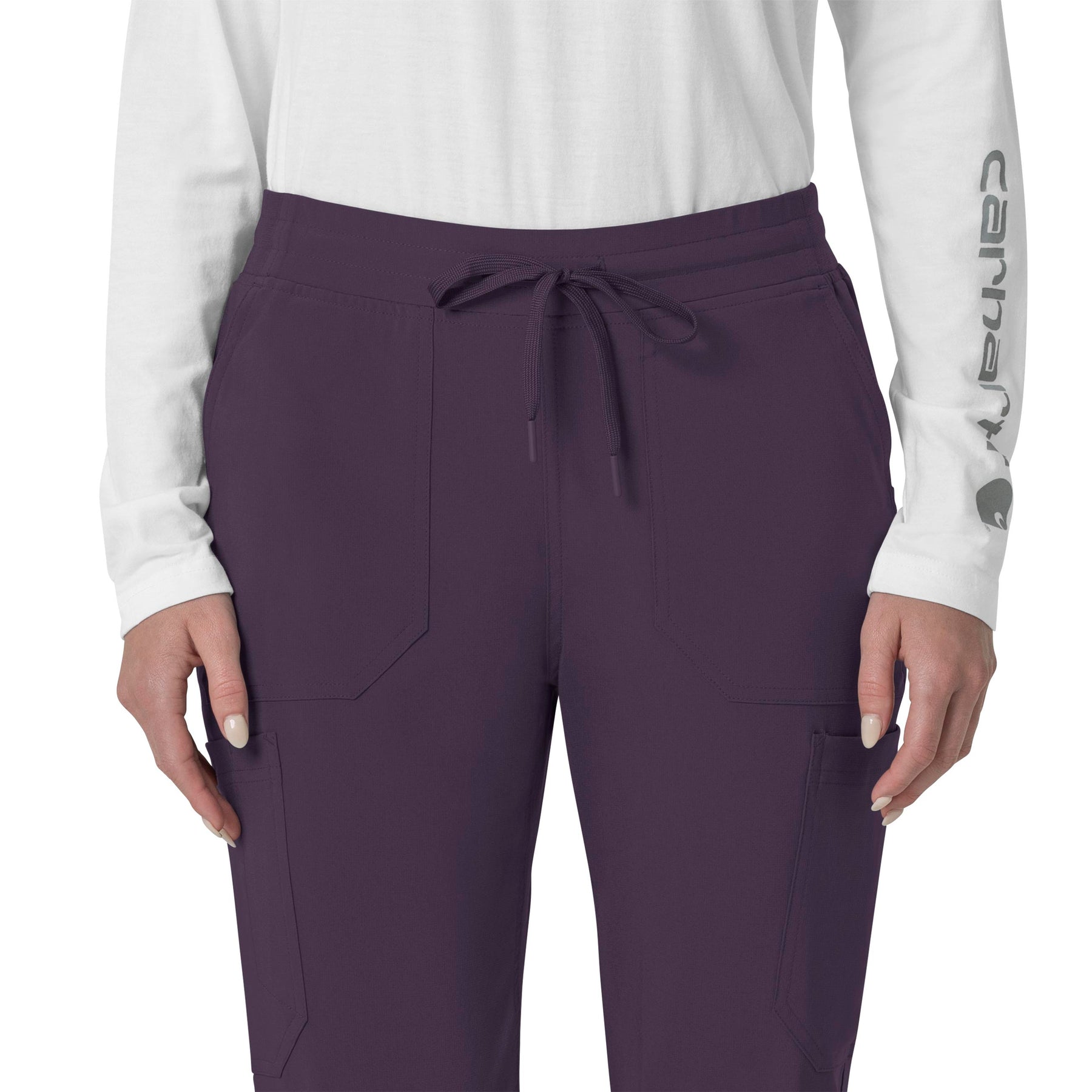 Force Cross-Flex Women's Cargo Jogger Scrub Pant Black Plum front detail