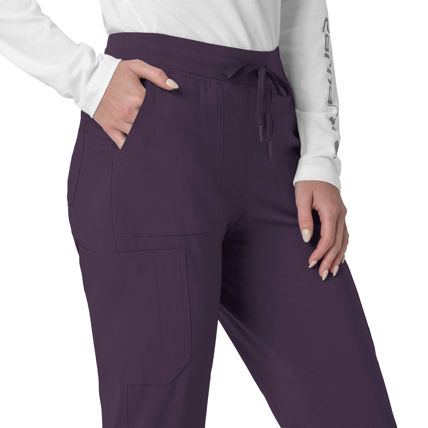 Force Cross-Flex Women's Cargo Jogger Scrub Pant Black Plum side detail 2