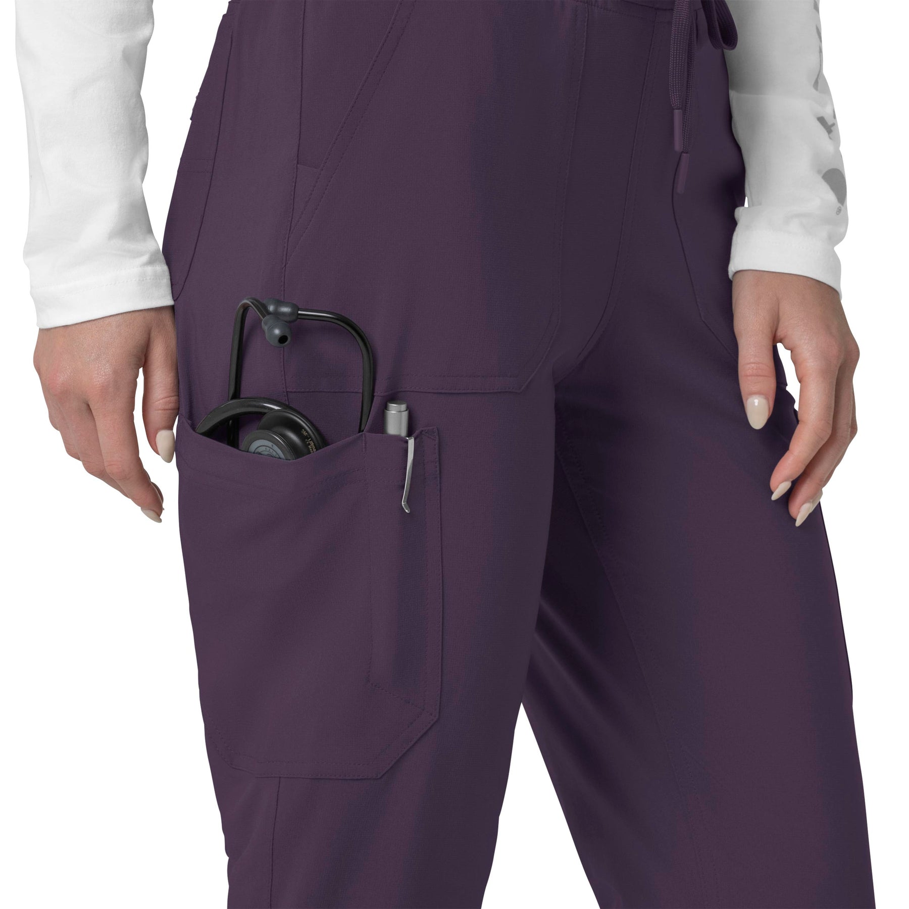 Force Cross-Flex Women's Cargo Jogger Scrub Pant Black Plum hemline detail