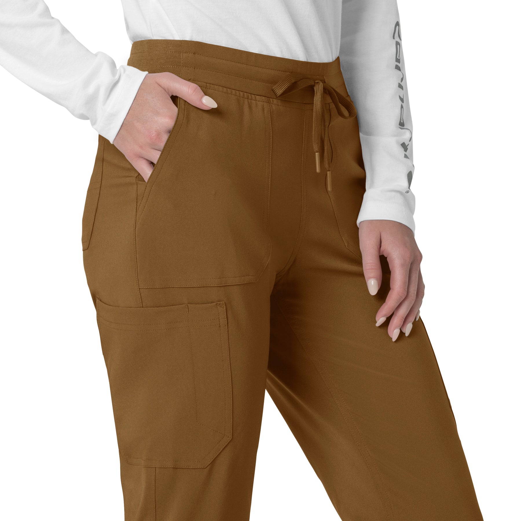 Force Cross-Flex Women's Cargo Jogger Scrub Pant Carhartt Brown side detail 2