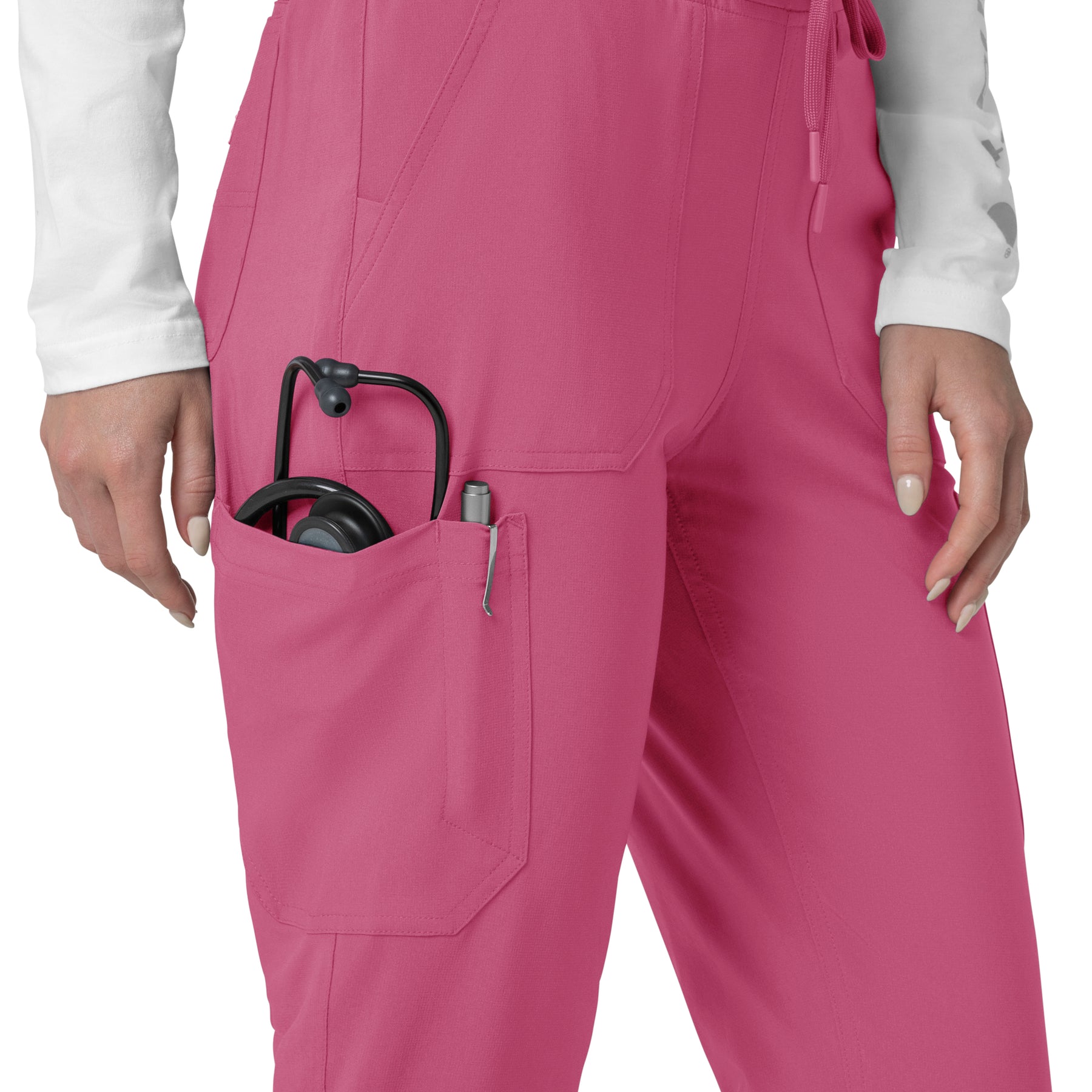 Force Cross-Flex Women's Cargo Jogger Scrub Pant Electric Fuschia hemline detail