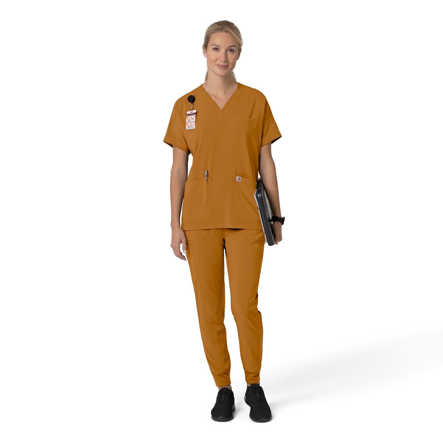 Force Cross-Flex Women's Cargo Jogger Scrub Pant Fox Brown full scrub set