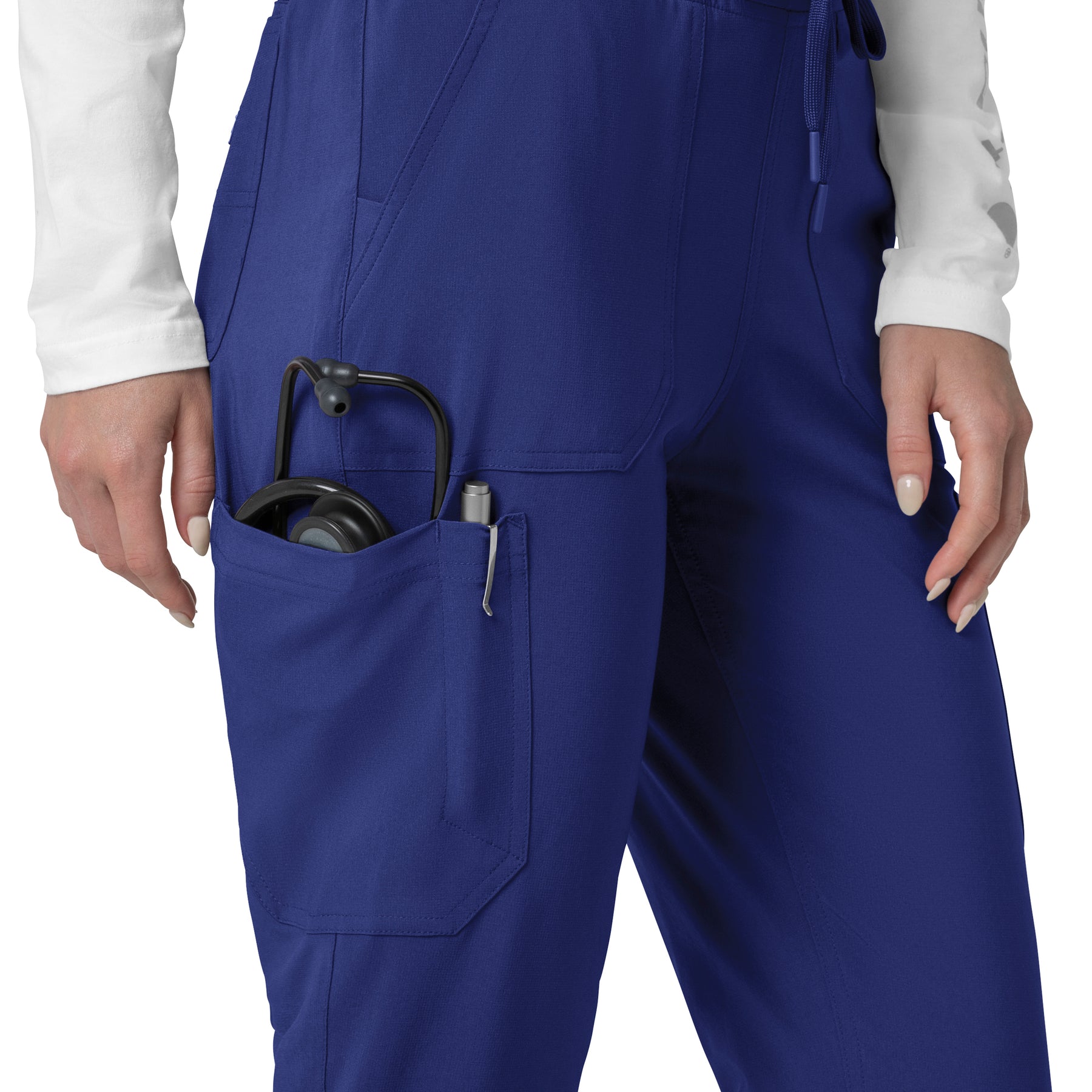 Force Cross-Flex Women's Cargo Jogger Scrub Pant Galaxy Blue hemline detail