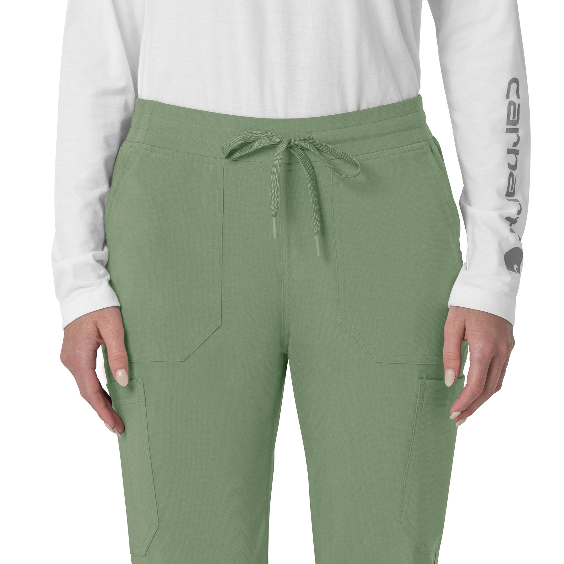 Force Cross-Flex Women's Cargo Jogger Scrub Pant Green Slate front detail